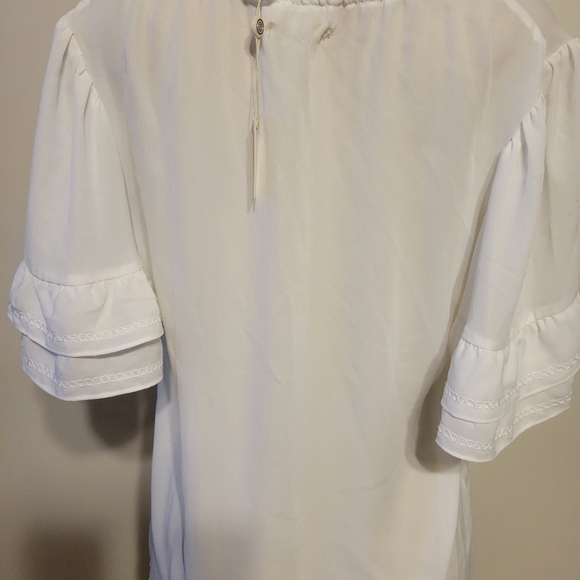 Max Stuido White Blouse Ruffled Sleeves Demure Business Causal Timeless NWT - Picture 5 of 7